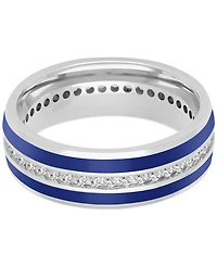 Men's Black Sapphire (1-1/3 ct. t.w.) & Ceramic Stripe Band in Sterling Silver (Also in Lab-Created White Sapphire)