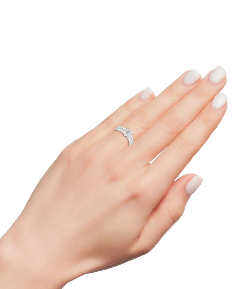Diamond Cluster Channel-Set Engagement Ring (3/4 ct. t.w.) in 14k White Gold