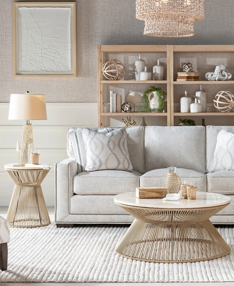 Biscayne 38" Wood with Travertine Insert Rope Cocktail Table
