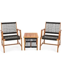 Patio 3pcs Acacia Wood Outdoor Furniture Bistro Set All-Weather Rope Woven