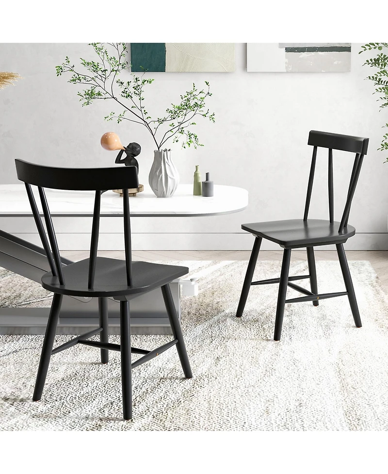 Dining Chairs Set of 2 Windsor Wood Armless with Solid Rubber