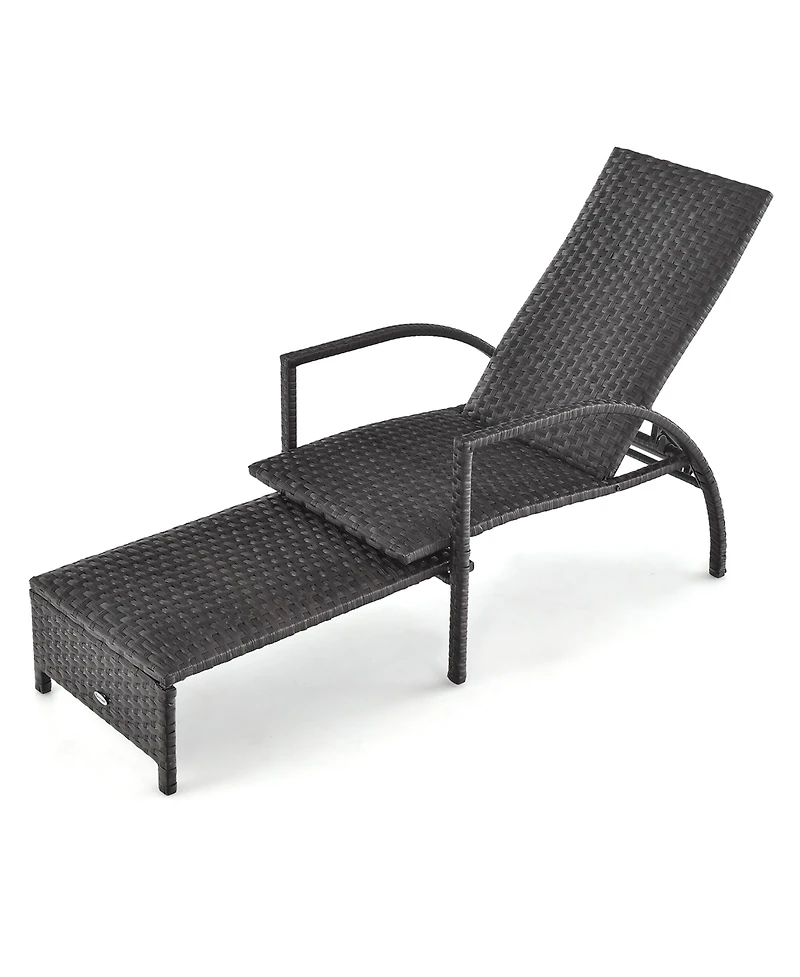 2 Pcs Patio Wicker Elastic Sponge Lounge Chair Back Adjustable with Ottoman