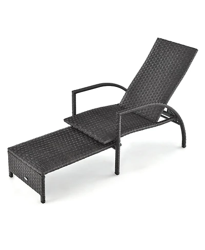 2 Pcs Patio Wicker Elastic Sponge Lounge Chair Back Adjustable with Ottoman