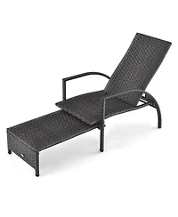 2 Pcs Patio Wicker Elastic Sponge Lounge Chair Back Adjustable with Ottoman