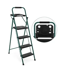 4 Step Ladder Folding Portable Anti-Slip Steel Step Stool 330lbs with Tool Platform