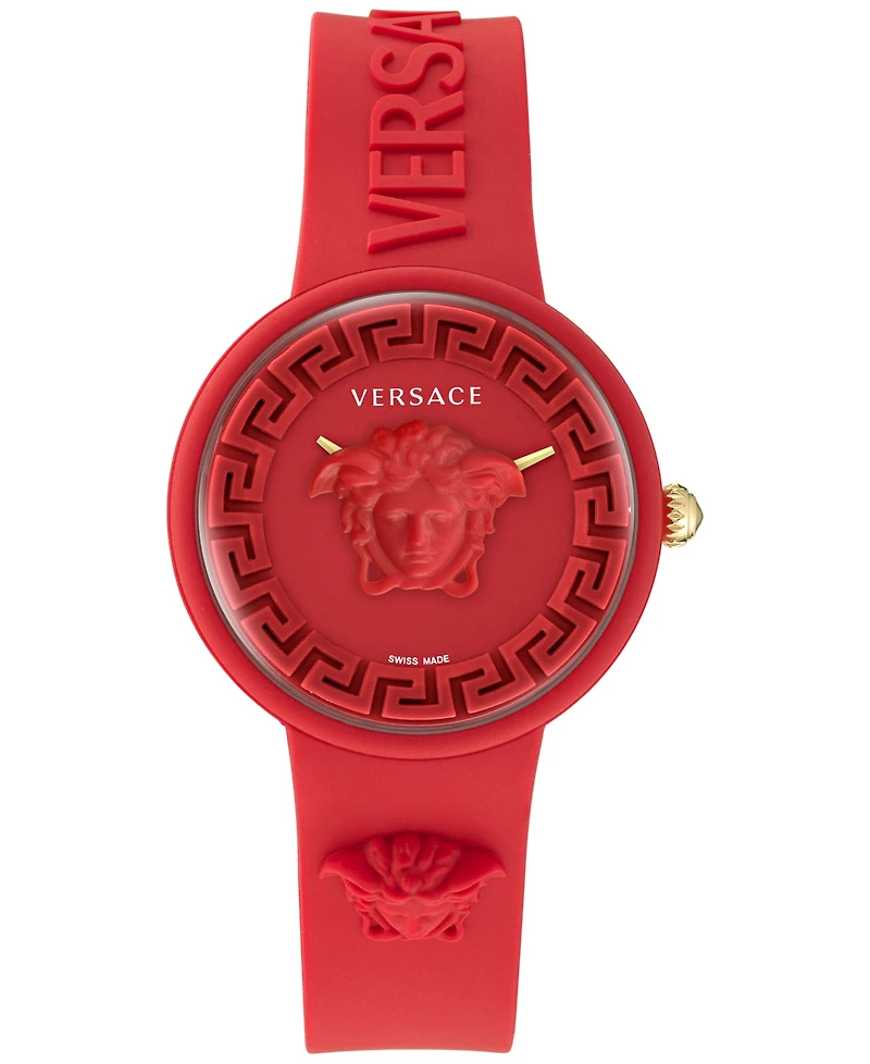 Versace Women's Swiss Medusa Pop Red Silicone Strap Watch 39mm Set