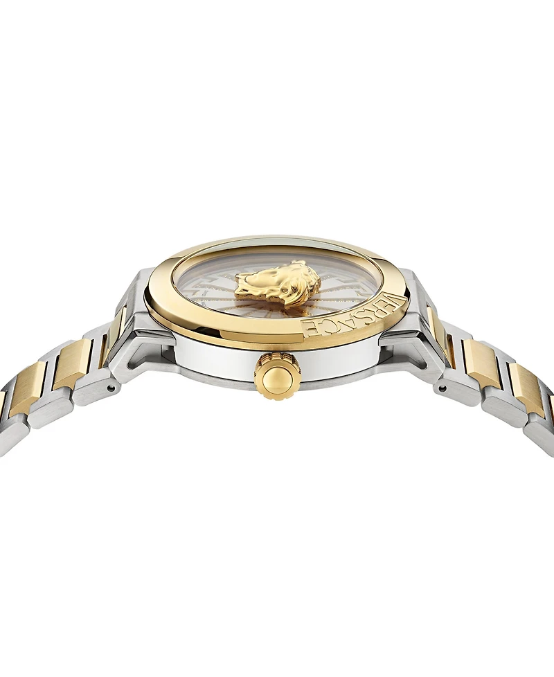 Versace Women's Swiss Medusa Infinite Diamond (1/6 ct. t.w.) Two-Tone Stainless Steel Bracelet Watch 38mm