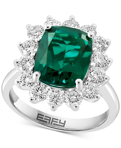 Effy Lab Grown Emerald (3-1/4 ct. t.w.) & Lab Grown Diamond (1-3/8 ct. t.w.) Halo Ring in 14k White Gold