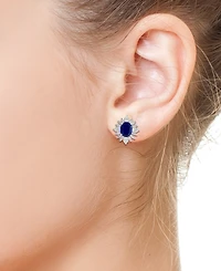 Effy Lab Grown Sapphire (3-3/4 ct. t.w.) & Lab Grown Diamond (1-5/8 ct. t.w.) Starburst Halo Stud Earrings in 14k White Gold