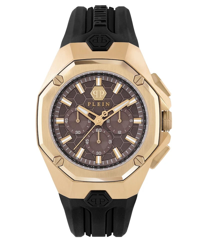 Philipp Plein Men's Chronograph Octagon Black Silicone Strap Watch 44mm