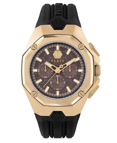 Philipp Plein Men's Chronograph Octagon Black Silicone Strap Watch 44mm
