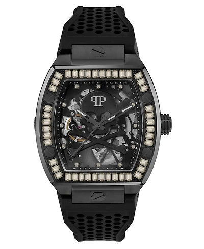 Philipp Plein Men's Automatic The Keleton Black Silicone Strap Watch 44mm