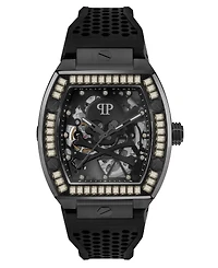 Philipp Plein Men's Automatic The Keleton Black Silicone Strap Watch 44mm