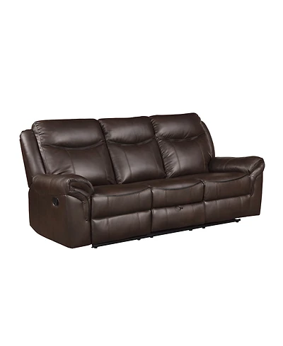 White Label Calico 89" Double Reclining Sofa with Center Drop-Down Cup Holders, Power Outlets