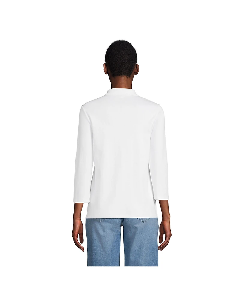 Lands' End Women's Petite 3/4 Sleeve Supima Cotton Polo Shirt