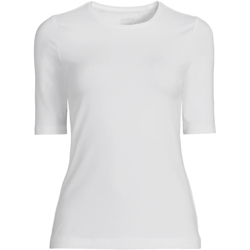 Lands' End Plus Lightweight Jersey Skimming Elbow Sleeve Crew Neck T-shirt