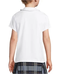 Lands' End Girls School Uniform Short Sleeve Ruffled Peter Pan Collar Knit Shirt