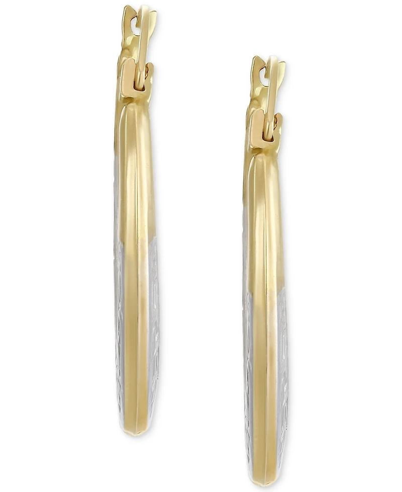 Greek Key Two-Tone Small Hoop Earrings in 10k Gold, 1"