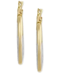 Greek Key Two-Tone Small Hoop Earrings in 10k Gold, 1"