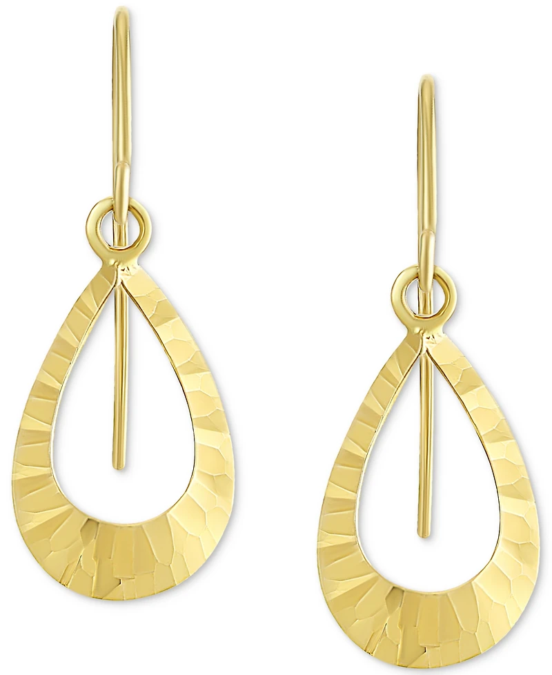 Hammered Open Teardrop Drop Earrings in 10k Gold