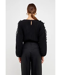 endless rose Women's Plisse Long Sleeve Blouse