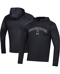 Men's Under Armour Black Northwestern Wildcats 2023 Sideline Tech Hooded Raglan Long Sleeve T-shirt