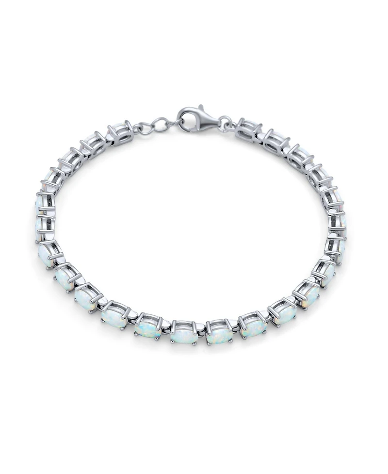 Bling Jewelry Solitaire Round Created Opal Tennis Bracelet Sterling Silver