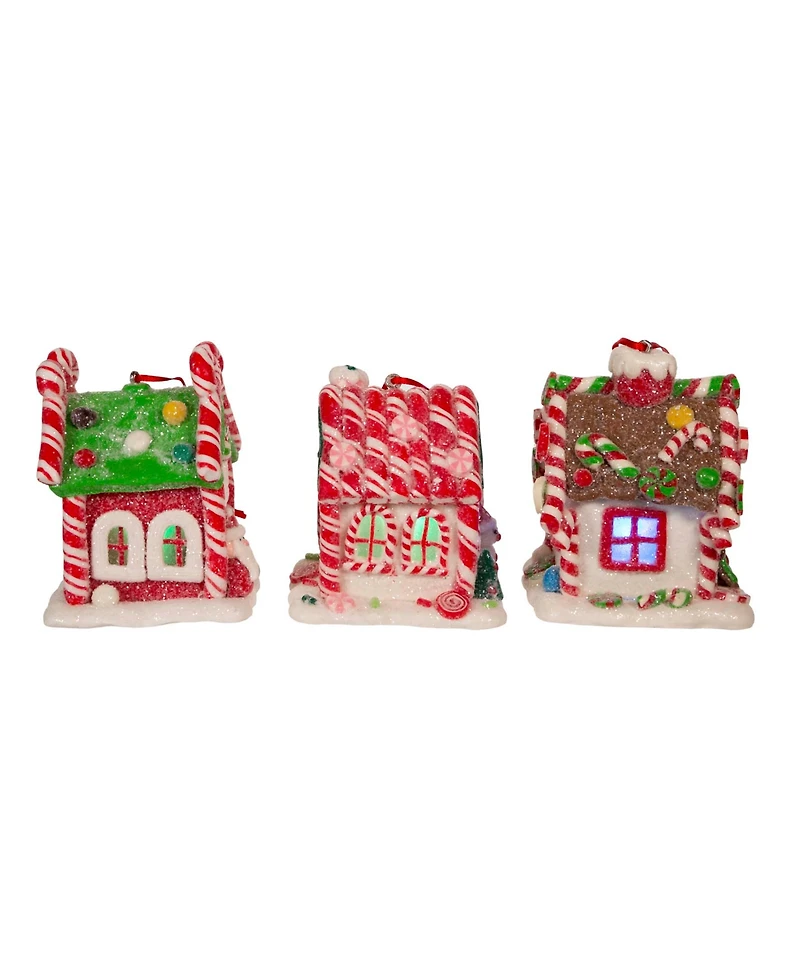Kurt Adler 3.5" Battery-Operated Gingerbread Led Candy House, 3 Piece Set
