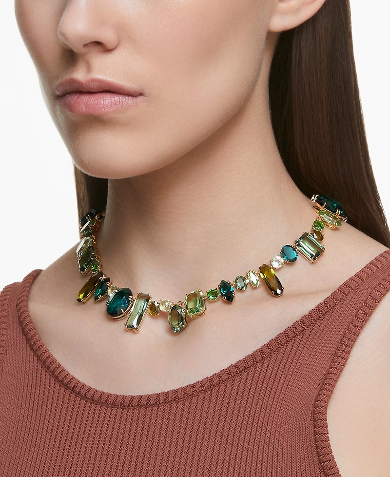 Swarovski Gold-Tone Green-Hued Crystal Mixed Cut Collar Necklace, 14" + 1-3/4" extender