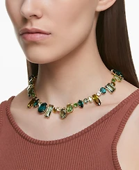 Swarovski Gold-Tone Green-Hued Crystal Mixed Cut Collar Necklace, 14" + 1-3/4" extender