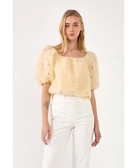 endless rose Women's Floral Tulle Puff Sleeve Top