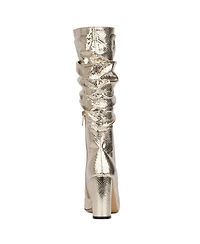 New York & Company Women's Earla- Metallic Ruched Knee-High Boots Tall