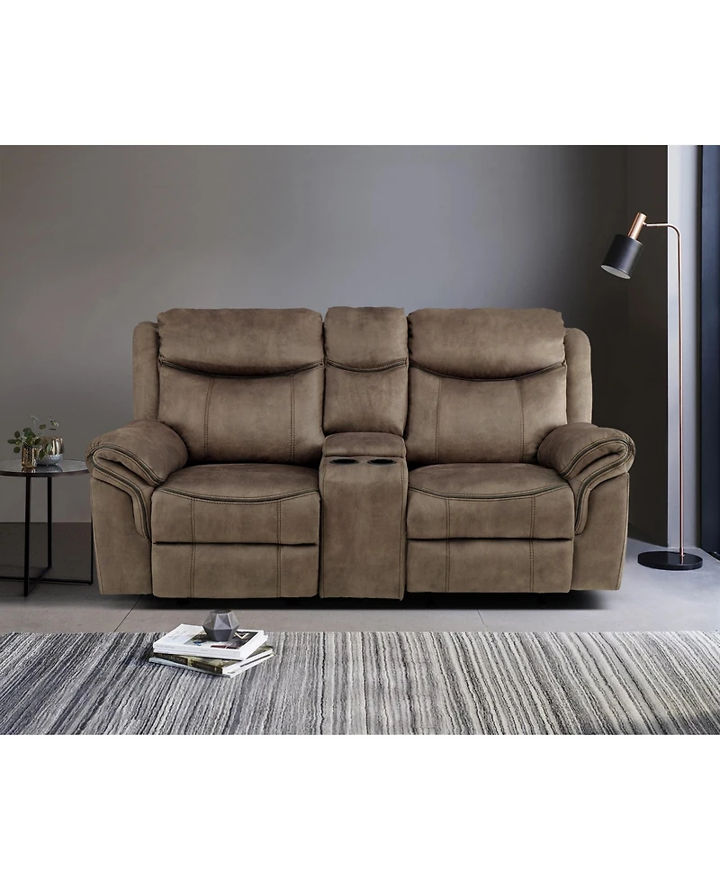 White Label Calico 80" Double Glider Reclining Love Seat with Center Console, Power Outlets