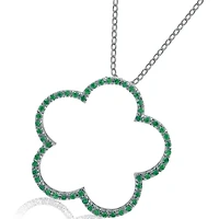 Sterling Silver Cubic Zirconia Large Open Flower Shape Necklace