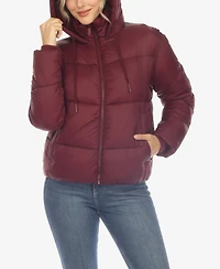 White Mark Women's Full Front Zip Hooded Bomber Puffer Jacket
