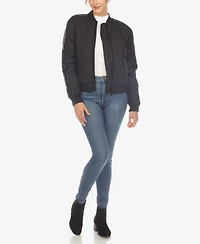White Mark Women's Lightweight Diamond Quilted Puffer Bomber Jacket
