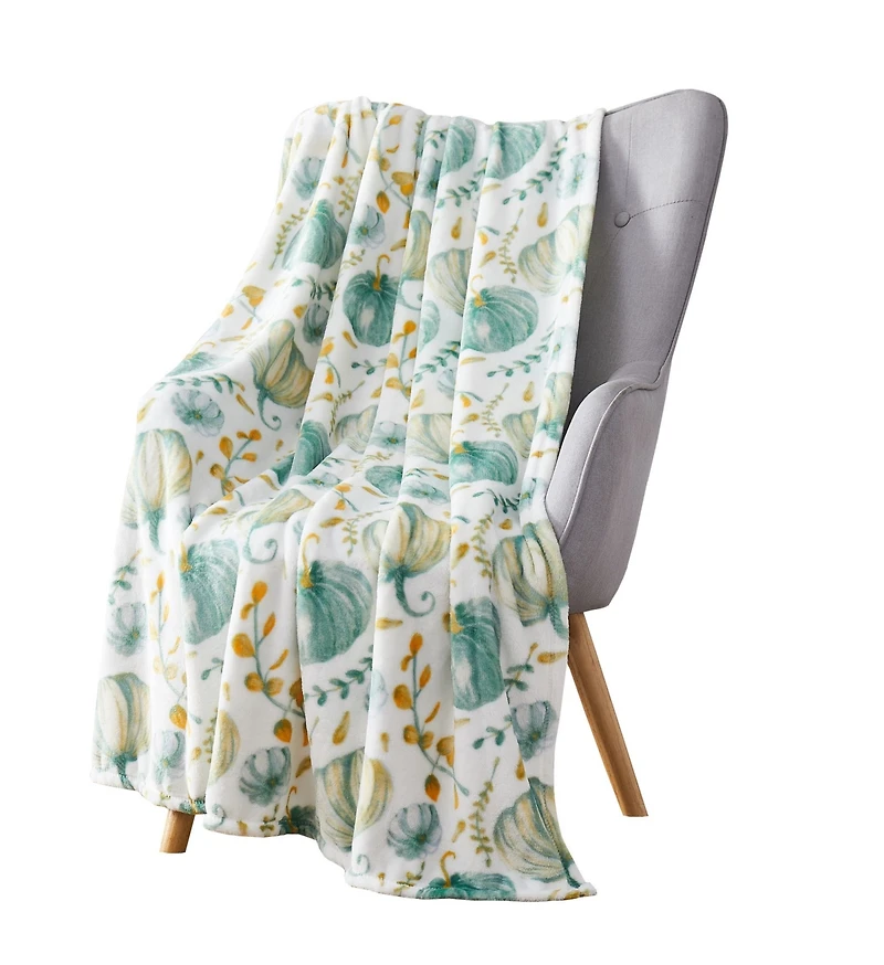 Kate Aurora Teal Halloween Harvest Pumpkins Oversized Blanket Accent Throw - 50 in. W x 70 in. L