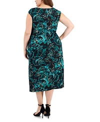 Connected Plus Floral-Print Cowlneck Midi Dress
