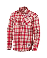 Men's Darius Rucker Collection by Fanatics Scarlet, Natural Ohio State Buckeyes Plaid Flannel Long Sleeve Button-Up Shirt