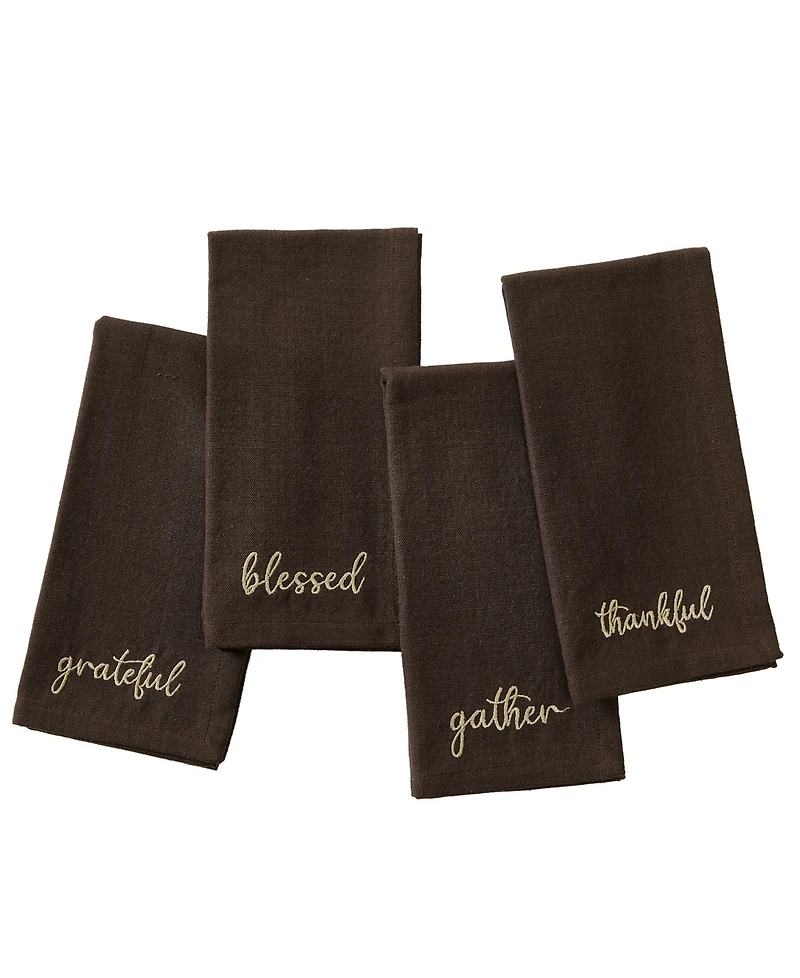 Elrene Harvest Sentiment Embroidered Napkins, Set of 4, 17" x
