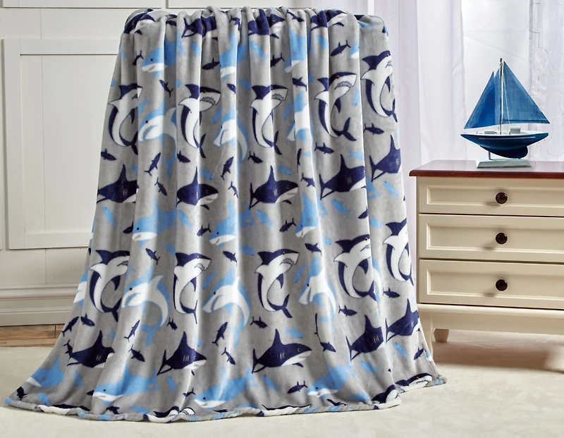 Kate Aurora Juvi Blue & Gray Baby Shark Ultra Plush Fleece Accent Throw Blanket - 50 in. W x 60 in. L