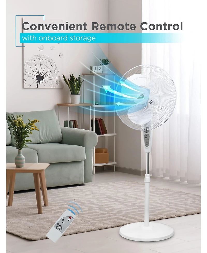 Black & Decker 18 in. Stand Fan - Remote, Round Base, White