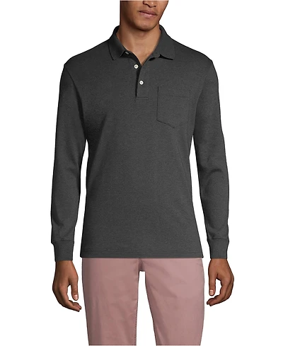 Lands' End Men's Long Sleeve Cotton Supima Polo Shirt with Pocket