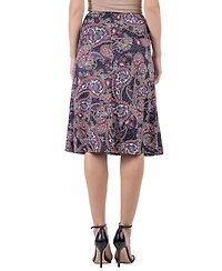 24seven Comfort Apparel Women's Paisley Elastic Waist Knee Length Skirt