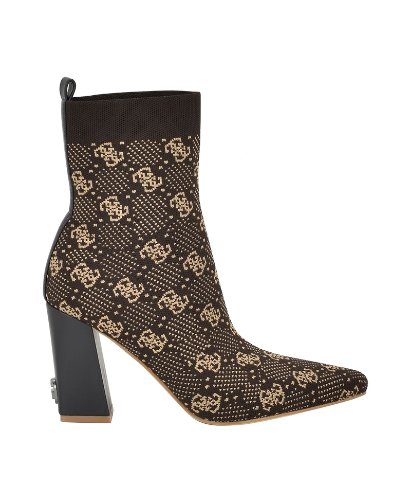 Guess Women's Yonel Block Heel Stretch Knit Logo Dress Booties