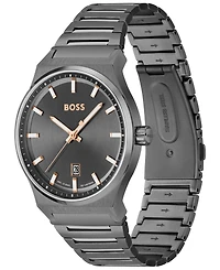 Hugo Boss Men's Candor Quartz Basic Calendar Ionic Plated Gray Steel Watch 41mm
