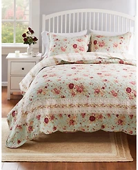 Greenland Home Fashions Antique Rose 100% Cotton Reversible Piece Quilt Set