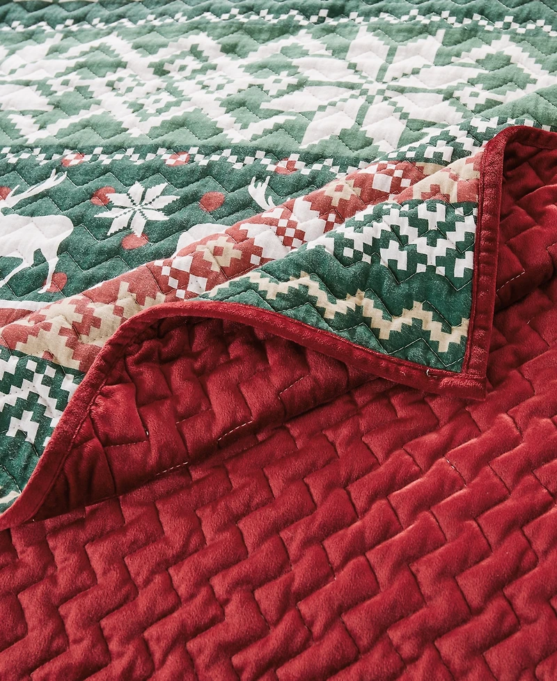 Greenland Home Fashions Fair Isle Velvet Reversible 3 Piece Quilt Set