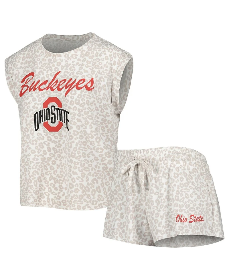 Women's Concepts Sport Cream Ohio State Buckeyes Montana T-shirt and Shorts Sleep Set