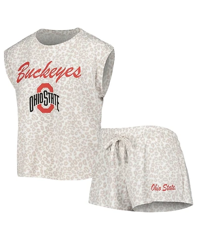Women's Concepts Sport Cream Ohio State Buckeyes Montana T-shirt and Shorts Sleep Set